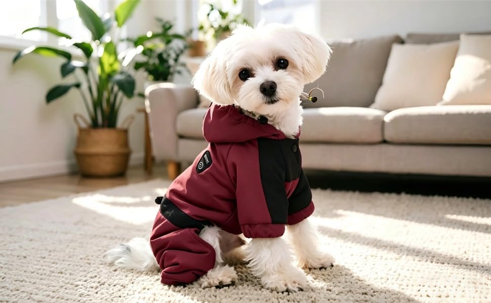 Veste d'hiver en polyester imperméable réglable pour petits chiens