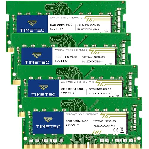 Image of Timetec 32GB KIT (4x8GB) DDR4 2400MHz (PC4-2400T) PC4-19200 SODIMM Laptop RAM - 260-Pin 1.2V CL17 Non-ECC Unbuffered Memory Module for Laptop, Notebook, Mini PC, All-in-One