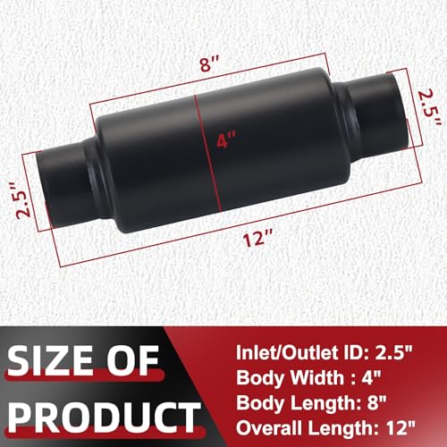 Image of LCGP 2.5 inch Inlet Universal Resonator Muffler, 2.5 inch Outlet 12 inch Overall Length Stainless Steel High Performance Muffler, Polished, Pass-Thru Design Black