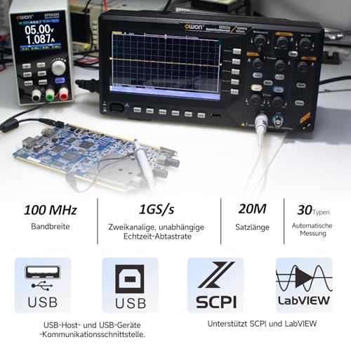 Image of OWON Digital Oscilloscope with Dual-Channel Channels and Screen 7 inch / 18 cm, TFT-LCD Display, Portable Professional Oscilloscope Kit with 1GS /s Sampling Rate, Bandwidth 100MHz,SDS210