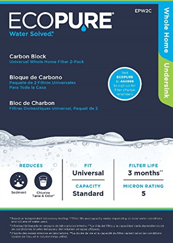Image of EcoPure EPW2C Carbon Whole Home Replacement Water Filter-Universal Fits Most Major Brand Systems (4 Pack), 2 Count (Pack of 2), Light Gray /Black