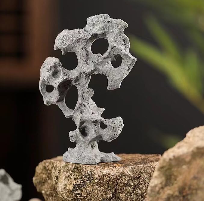 livelyfish Aquarium Rock Decorations Stacking Stones Betta Fish Tank Accessories Zen Rocks Ornaments Japanese Garden Bonsai Figurines Decorations(M-B)