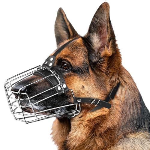 CleverTail Maulkorb für Deutschen Schäferhund – Metall-Maulkorb für große Hunde – Stabiler Drahtkäfig-Mundschutz für mittelgroße Hunde wie Husky und Labrador