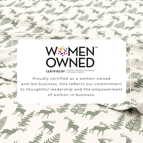 Image of Great Bay Home Flannel Sheet Set Queen Size - 100% Turkish Cotton, Double-Brushed, Printed Bed Sheets - Ultra-Soft, Cozy, 4-Piece Bedding Set (Deer Green)
