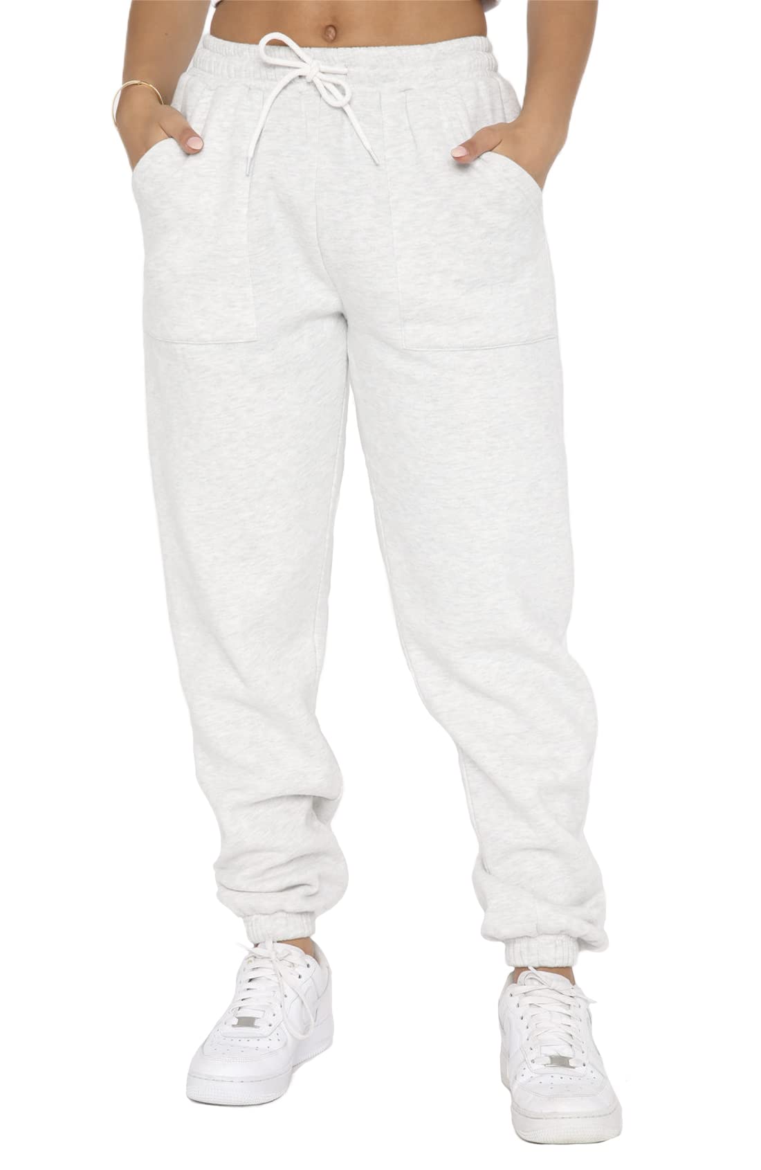 Waitfairy Women's Winter Fleece Sweatpants Casual Comfy High Waisted Workout Cinch Bottom Joggers Pants with Pocket