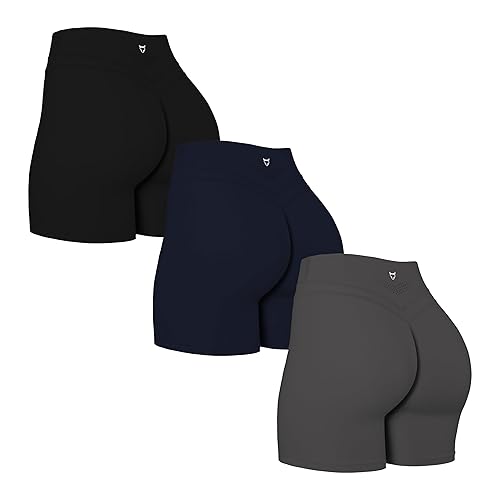 TomTiger Yoga Shorts for Women Tummy Control High Waist Biker Shorts Exercise Workout Butt Lifting Tights Women's Short Pants - Black/Navy/Dark Gray - X-Small