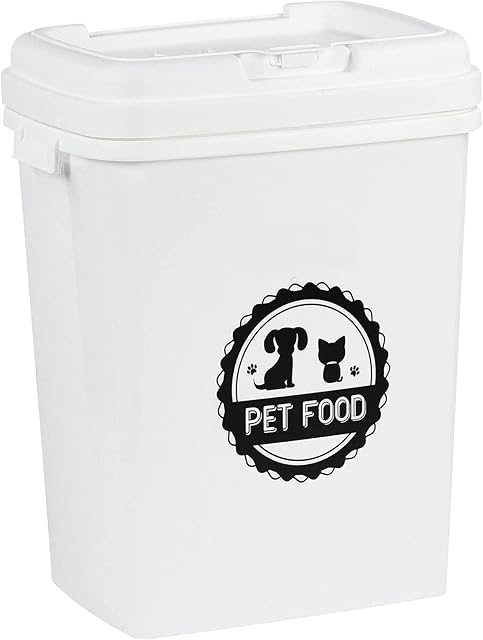 YORKSHIRE HOMEWARE 40L/15KG Airtight Pet Food Storage Box | Plastic Container with Integrated Scoop & Flip Top Locking System | Birds Pet Dog Cat Animal Dry Feed Bin | L 37.5 x W 28.5 x H 48 cm White
