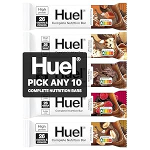 HUEL Complete Nutrition Bars – 51g Bars – Pick any 10-5 Flavours to choose from – Choc Chip Cookie Dough, Dark Chocolate & Raspberry, Chocolate Fudge Brownie, Peanut Caramel and Chocolate Caramel