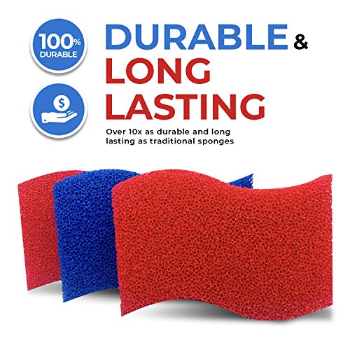 STK Heavy Duty Silicone Scrubber S-Sponges (10 Pack) - Modern Antimicrobial Kitchen Sponges - 100% Mold Mildew and Bacteria Resistant - Zero Smell Technology - Silicone Sponge - 10x More Durable