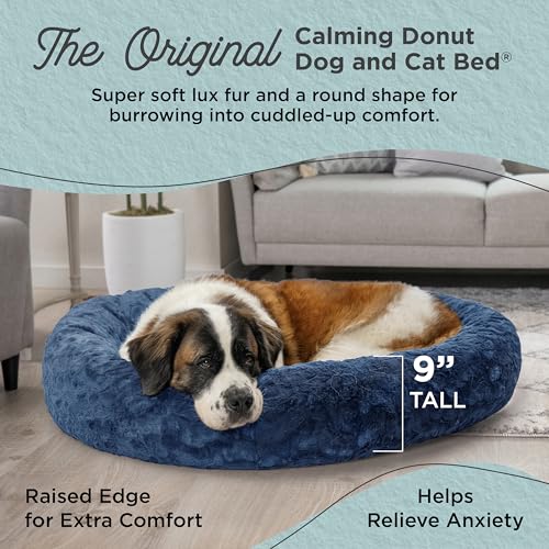 Image of Best Friends by Sheri The Original Calming Donut Dog Bed for Extra-Large Dogs up to 150 lbs, Lux Faux Fur, Navy Blue, 45 inch x 45 inch