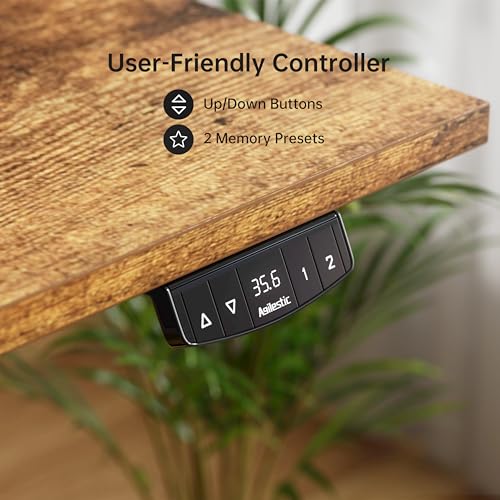 Image of Agilestic Electric Standing Desk with Drawers, 55 x 24 Inches Height Adjustable Desk, Stand up Computer Table with Memory Preset, for Work Office Home, Dark Brown