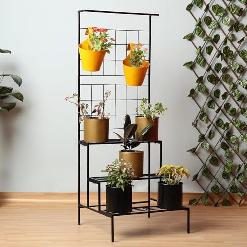 Image of Plant Stands for Outdoor Balcony, Flower Pot Stand for Indoor Plants, Large Metal Planter Stand for Living Room, home decor, Indoor & Outdoor plants, 4 Tier, (White) (Black)