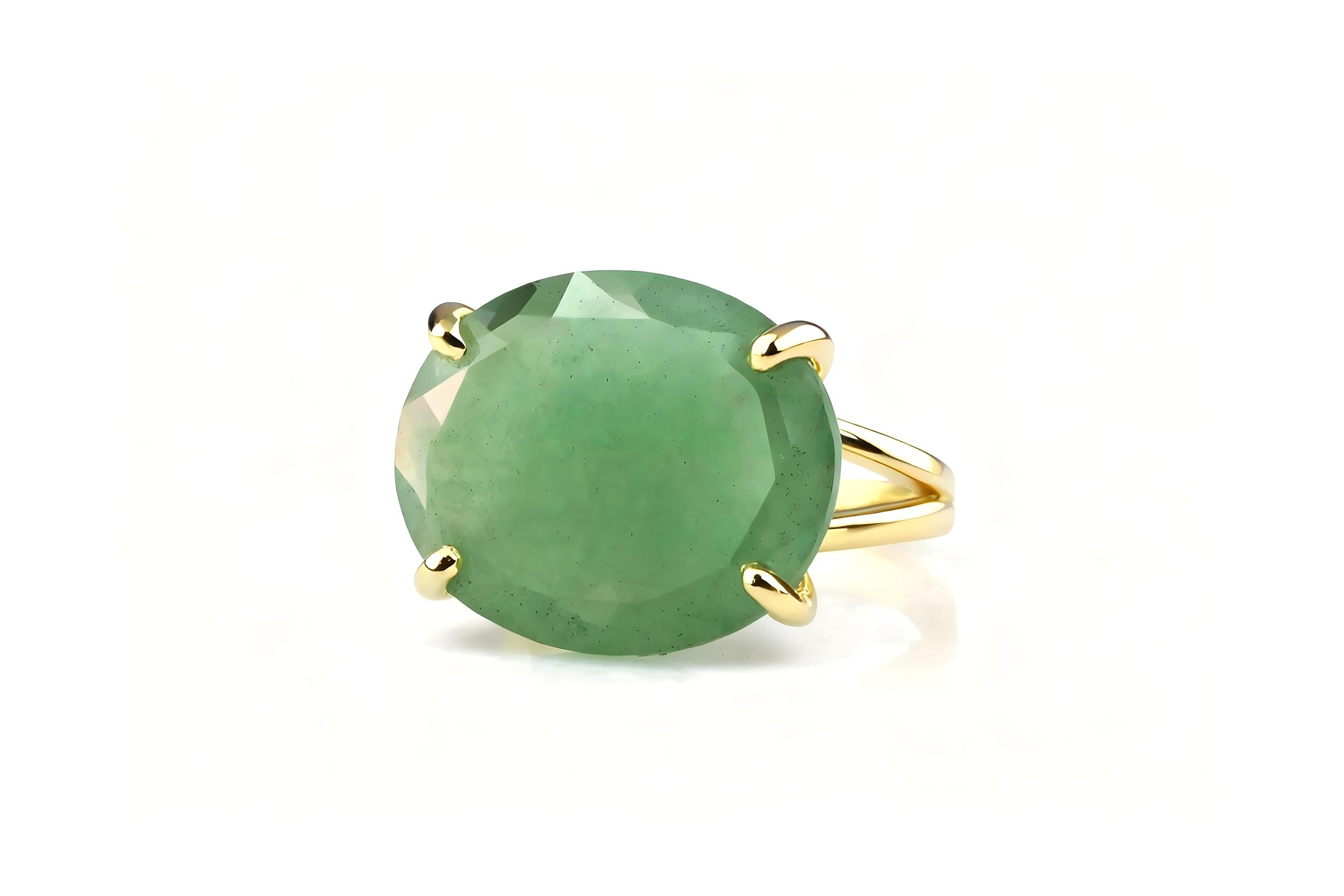 Ovale Verde Avventurina Oro 14k Anello - Dichiarazione Gioielli Pietra Preziosa - Gioielli Moda e Regalo Artigianali - Scegliete la Vostra Misura Anello - Personalizzabile con Incisione