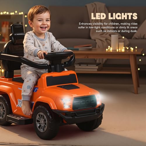 Image of Baybee Roady Pro Ride on Car for Kids | Baby Push Ride on Jeep with Parental Handle & Safety Guardrail | Rideons Toy Car with Backrest, Light & Music | Baby Ride on Cars for Kids 1-3 Years (Orange)