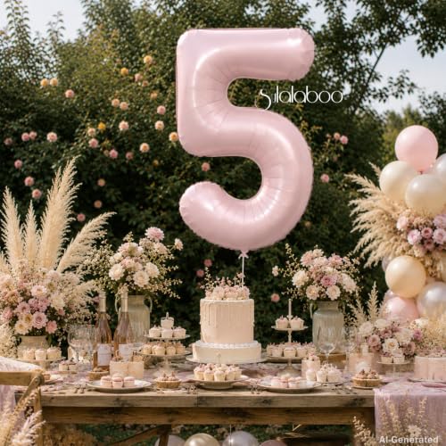 Image of 40 Inch Light Pink Number 5 Foil Big 0-9 Giant Digital Balloon | 5th for Birthday Anniversary Graduation Decorations