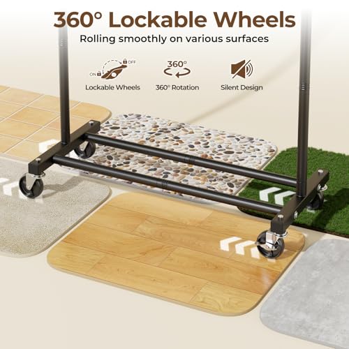 Clothes Rack for Hanging Clothes: Clothing Coat Garment Rolling Racks with Wheels Shelf Portable Closet Storage Organizer Wardrobe Strudy Metal Freestanding Laundry Room Bedroom Dress Shirt Jacket