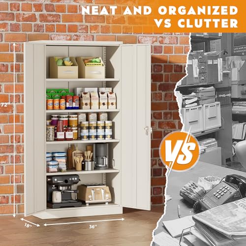 Image of Greenvelly Steel SnapIt Storage Cabinet 72 inch Locking Metal Storage Cabinet with 4 Adjustable Shelves, Lockable Metal Organization with 2 Doors and Lock for Office, Garage, Home (Grey)