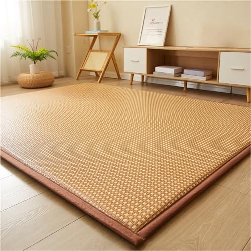Japanische Futon-Matratze, Naturfaser, rutschfestes Rattan, atmungsaktiv und wendbar, Hellbraun, 120 x 200 cm, ideal für Wohnzimmer und Schlafzimmer, Komfort