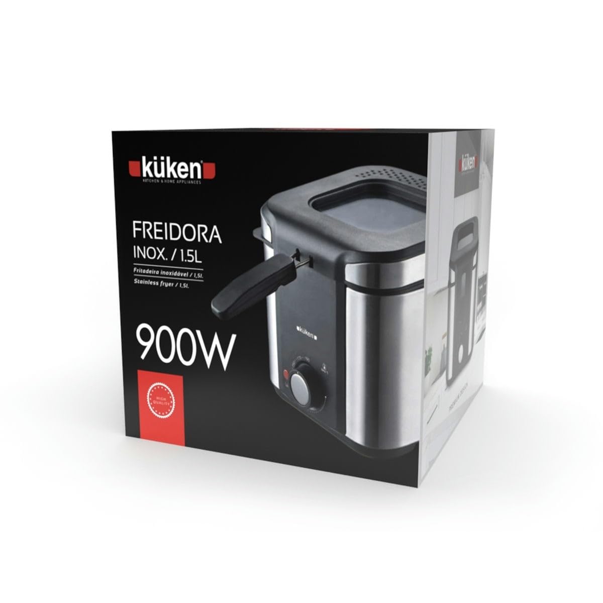 KUKEN Friggitrice Inox 900 W Coperchio Vetro 1 L