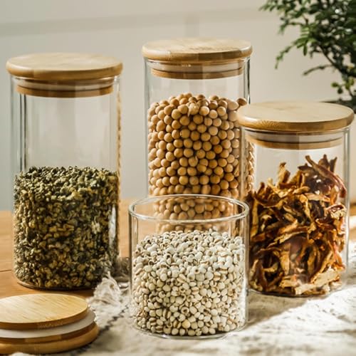 Image of MARTVIA Glass Food Storage Jars with Bamboo Lids 650ml Set of 6, Wide Mouth Lid Jar for Home Kitchen,Flour, Sugar, Coffee, Pasta, Oats, Grains, Cookies, Snacks (Round 650 ML Jar, SET OF 6)