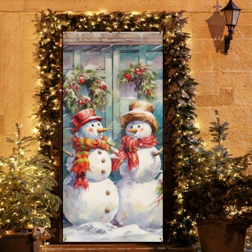 MKGRXZCW Snowman Front Door Cover Cozy Winter Rustic Vintage Snowman Door Covers Hanging Photography Backdrop Decorations for Indoor Outdoor Party Decor 35 * 79 Inch