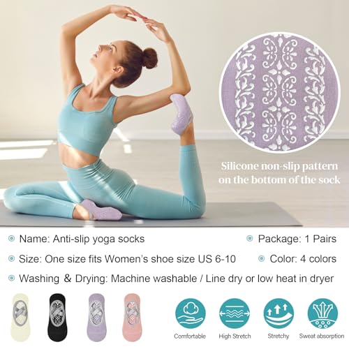 Yoga Sock Pilate Socks, 4 Pairs Non-Slip Grip Socks for Women, Perfect for US 7-103