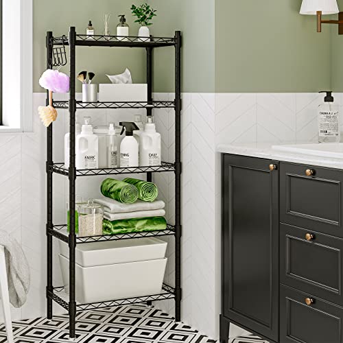 SORCEDAS Shelf 5 Wier Metal Storage Rack Shelving Unit Organizer for Kitchen Laundry Garage Bathroom Pantry Closet Office(16.54\" Wx11.81 Dx50 H,Black)