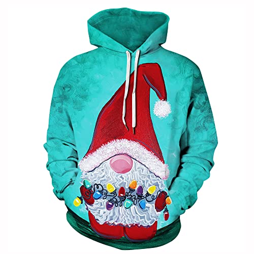 Image of Couple Cute 3D Santa Print Ugly Christmas Kangaroo Pocket Sweatshirt Hoodies Pullover