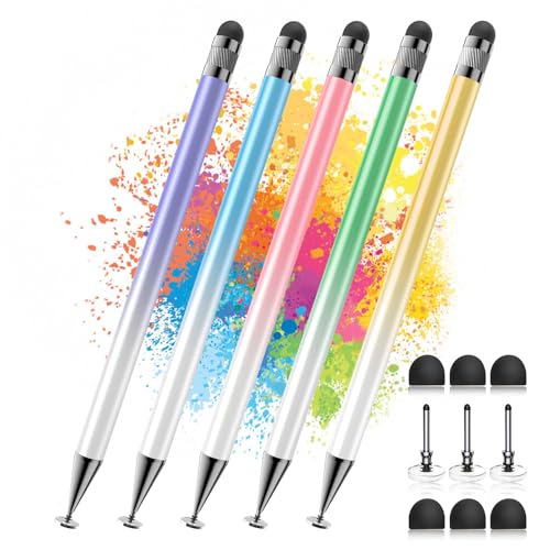 Bopomofo Stylus (5 Pcs),2-in-1 Stylus Pen for Touchscreen, High Precision and Sensitivity, Suitable for iPhone/ipad/Android Tablets, Compatible with Touch Screens(Pink/Yellow/Green/Blue/Purple)