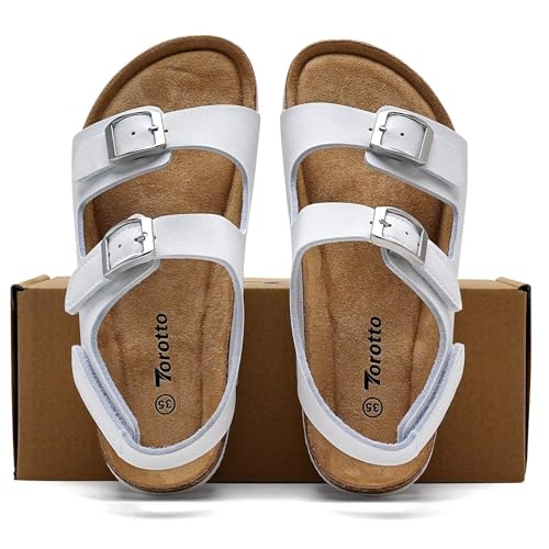 Image of Torotto Toddler Kids Sandals Boys Girls Cork Footbed Sandals with Adjustable Buckle Casual Slides Open Toes Flat