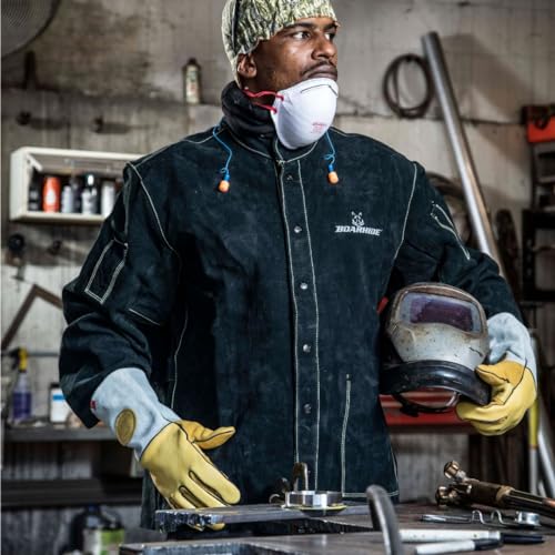 Caiman Elk Skin MIG/Stick Welding Gloves, Flame Resistant Wool Lined Back, Cowhide Cuff, Kevlar, Kontour Design, Gold/Gray Large (1485-5)