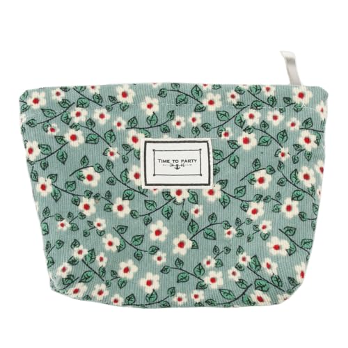 Neceser de Pana, Neceser Maquillaje Mujer Organizador, Bolsa de Cosméticos con Cremallera, Bolsa Maquillaje para Hogar Vacaciones Viaje, 13,5 x 18,3 cm (Verde)