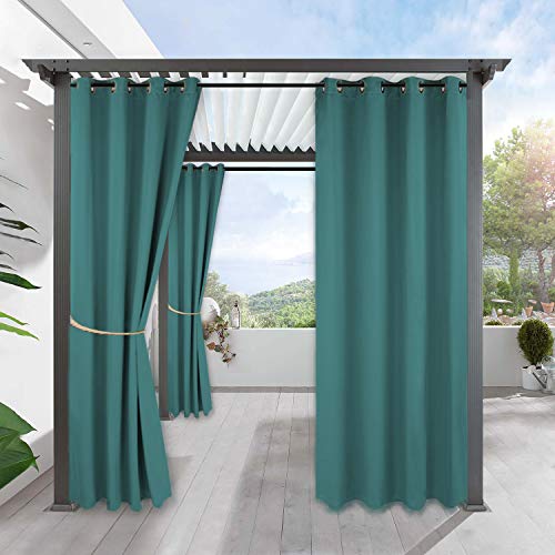 RYB HOME Outdoor Curtains Waterproof - Blackout UV Protection Indoor Outdoor Patio Curtains Weatherproof Thermal Insulated Panel for Pavilion Gazebo Porch, 1 Pc, W 52 x L 108 inches, Teal
