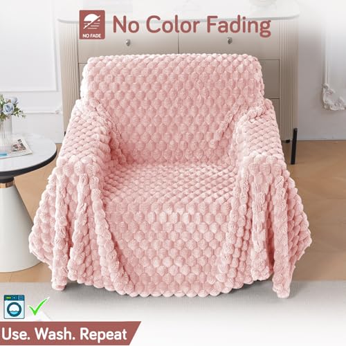 Image of HOKIPO Luxury Premium Rabbit Wool Plush Sofa Throw, Fluffy Sofa Cover for 1 Seater Sofa, 180(D) x 190(L) cm, 'BunnySoft Series' Flamingo Pink (AR-5073-PNK)