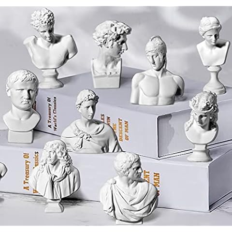 LAGOM HOUSE Greek Bust Statue and Sculptures Set of 10 PCS Mini Figurine Greek Small Goddess Statue for Greek Mythology Decor Cover