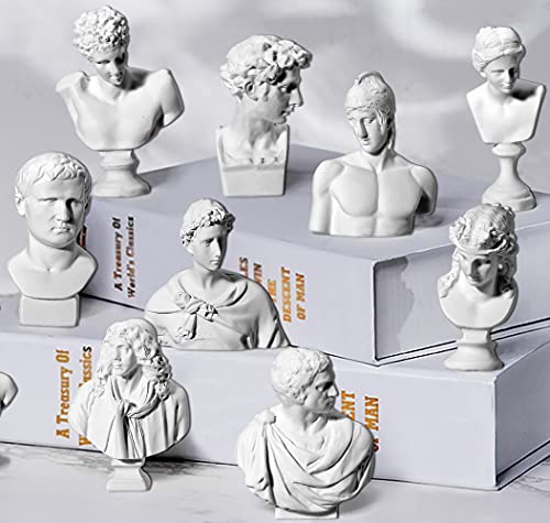 LAGOM HOUSE Greek Bust Statue and Sculptures Set of 10 PCS Mini Figurine Greek Small Goddess Statue for Greek Mythology Decor