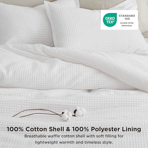Image of Bedsure Waffle Comforter Set Queen, White Soft Bedding, Waffle Weave Bed Set, 3 Pieces, 1 Comforter (90 inchx90 inch) and 2 Pillow Shams, Cotton Shell and Polyester Lining for All Seasons