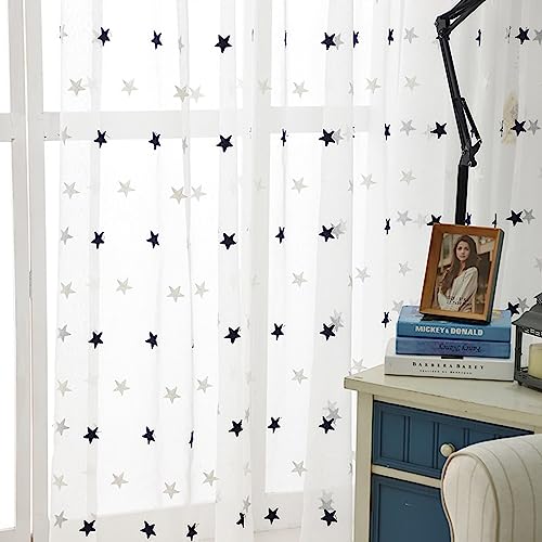 Cortinas semitransparentes azules con estrellas para iluminar el dormitorio infantil 3