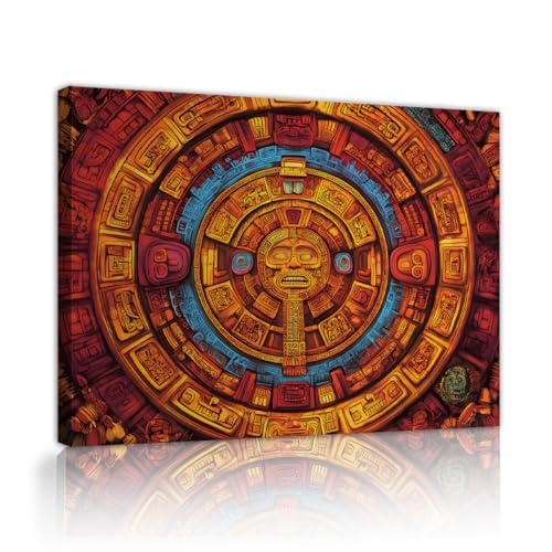 Toile soleil maya pour habiller un mur vide de salon avec cadre orange
