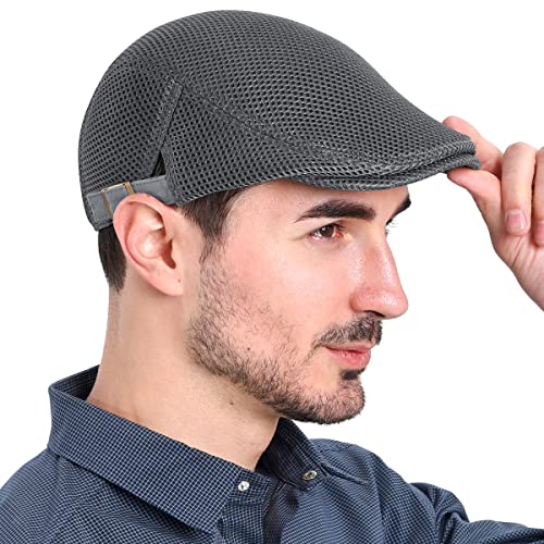 Image of VOBOOM Men Breathable Mesh Summer Hat Adjustable Newsboy Beret Ivy Cabbie Flat Cap
