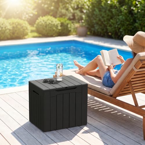 Image of Greesum 33 Gallon Resin Deck Box Outdoor Storage Boxes, Dark Black