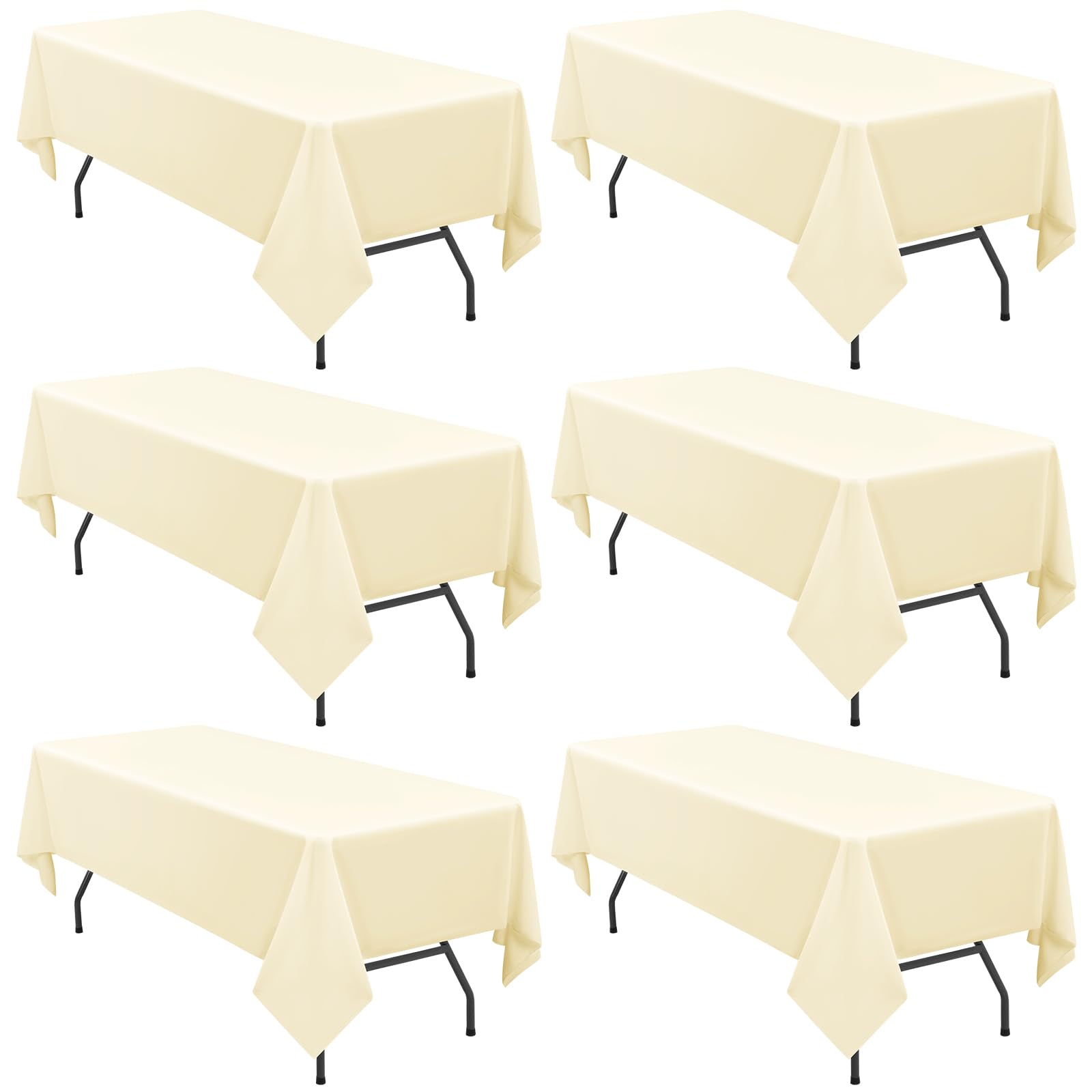 6 Pack Tablecloth 60 x 102 inch Polyester Table Cloth for 6 Foot Rectangle Tables,Stain and Wrinkle Resistant Washable Fabric Table Covers Polyester Beige Table Clothes for Wedding,Party,Banquet
