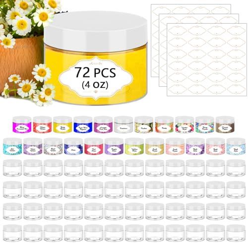 PeacePeo 72 Pcs Plastic Jars 4 OZ Plastic Jars with White Lids Round Clear Storage Containers Jar Leak Proof Empty Containers with Lids for Slime Travel Refillable Slime Storage Jar for Small Product