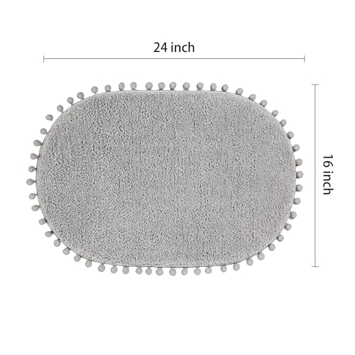 Yirddeo Bath Mat Light Grey Oval Rug With Pom Bathroom Rugs For Bedroom Non Slip Cute Boho Absorbent Mats Soft Plush Washable Rug thumb #1