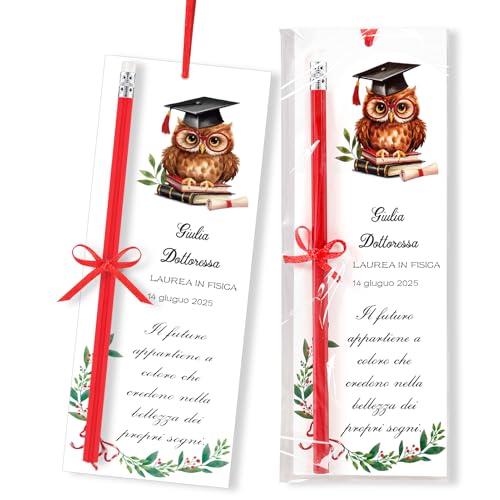 HOWAF 30pz Segnaposto Laurea Segnalibri Laurea Bigliettini Bomboniera Laurea, Disegno Gufo con Matite per Decorazione Tavolo Laurea, Decorazioni Laurea, Addobbi Laurea, Regalo Laurea Gadget Laurea