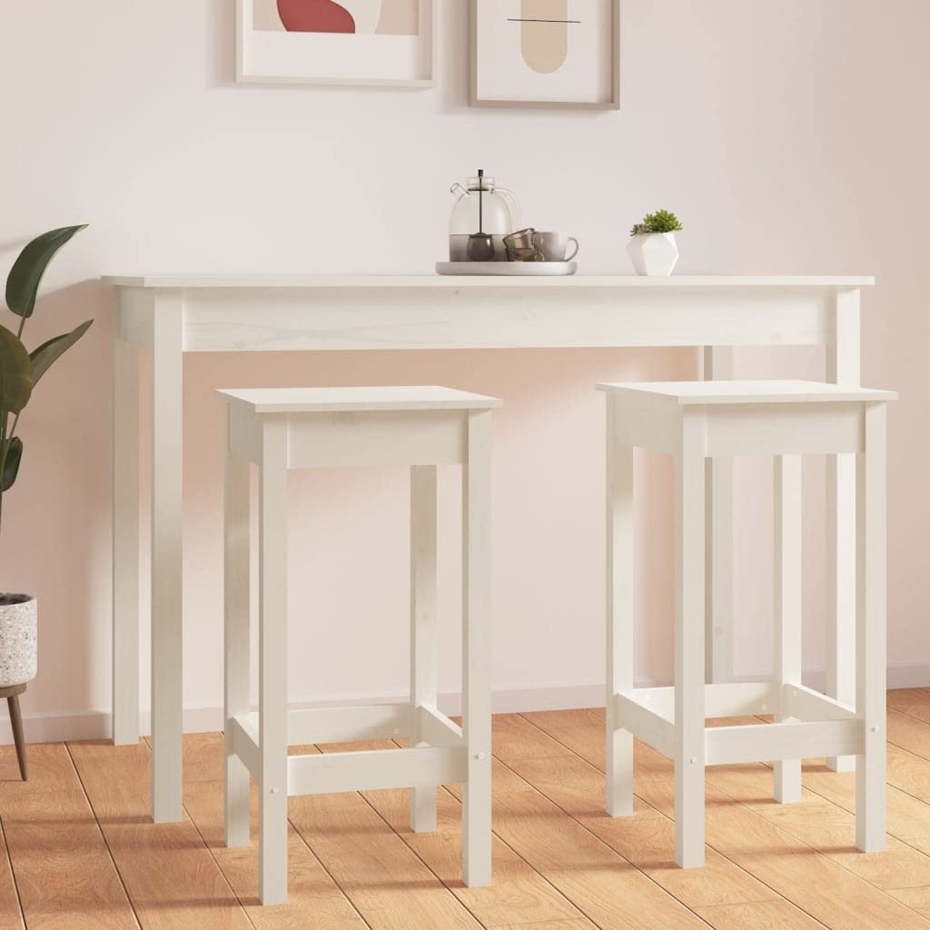 Tabouret de bar blanc en pin massif au design scandinave épuré Mangloder