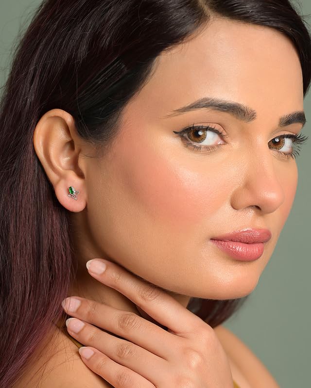 Image of CLARA 925 Sterling Silver Stud Earrings | Platinum Plated | Daily Wear |Gift for Women and Girls