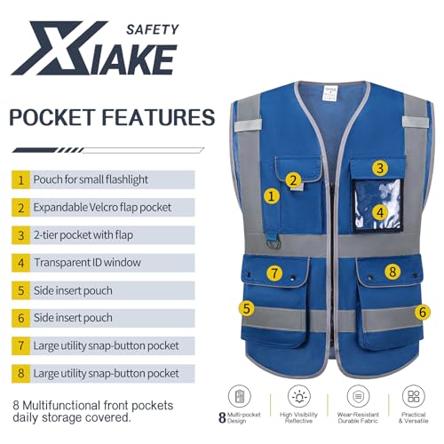 Image of XIAKE Reflective Safety Vest for Men & Women High Visibility Class 2 Vest with Pockets Meets ANSI Standards