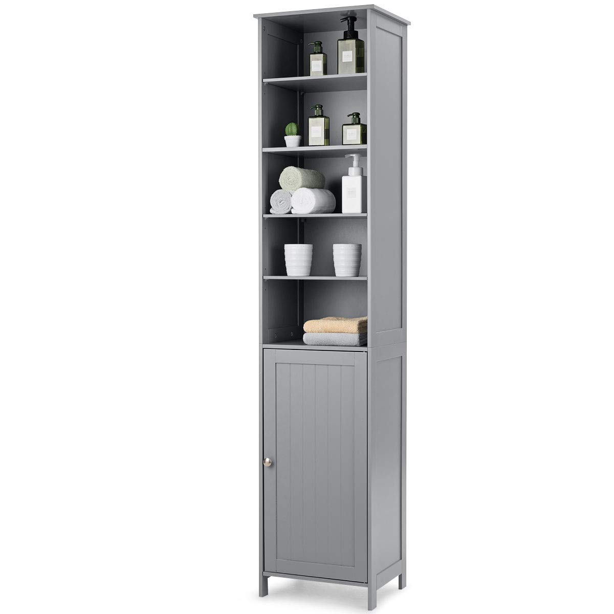 GLACER 72” Tall Storage Cabinet, Bathroom Floor Cabinet with Adjustable Shelves, Space Saving Narrow Storage Cabinet with Open Compartment & Storage