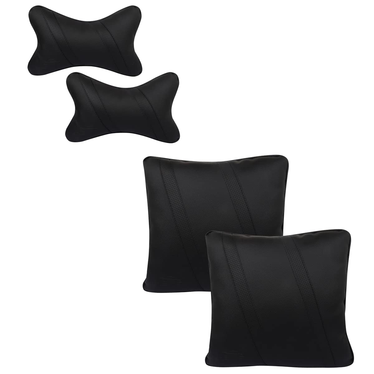 Able Classic Cross Kit Comphy Pillow Square Cushion and Neckrest Necksupporters Black for Honda Honda-City-IV TEC Set of 4 Pcs